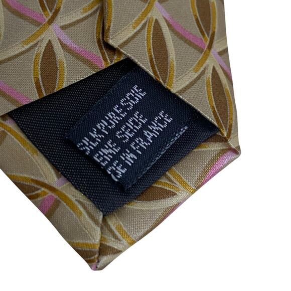 LANVIN "Paris" Gold & Pink Geometric Print 100% Silk, Made in France - Picture 9 of 14